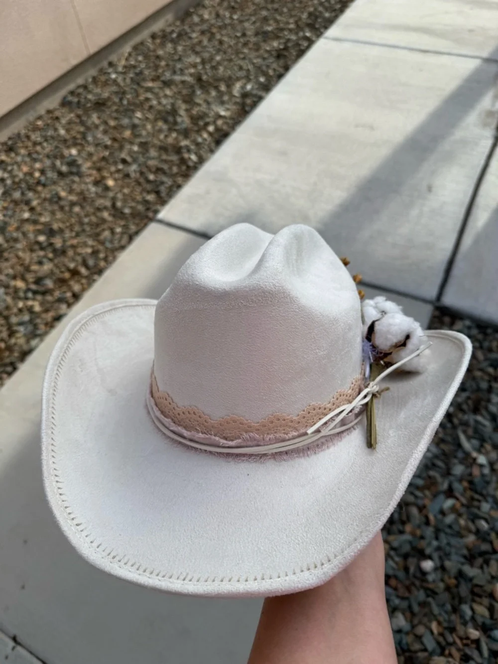 Ivory hat with floral steer head design wide brim cowboy hat